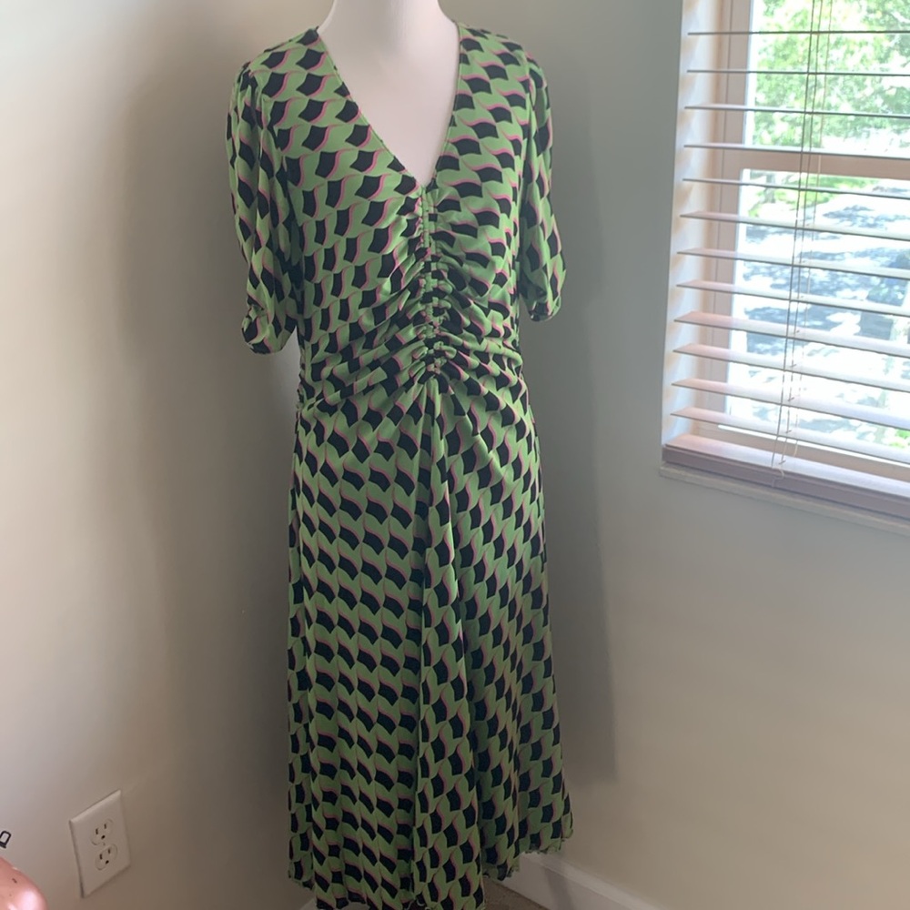 DVF Koren Reversible Dress in Bird Weave Green/Leopard Soirée - Picture 8 of 15